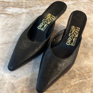 Ferragamo black embossed leather slides -  NWOT 6.5